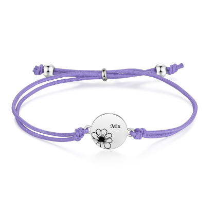 2-PCS Personalised Elastic Cord Bracelets, Customized With 2 Birth Flowers & 2 Names, Gift For Daughter