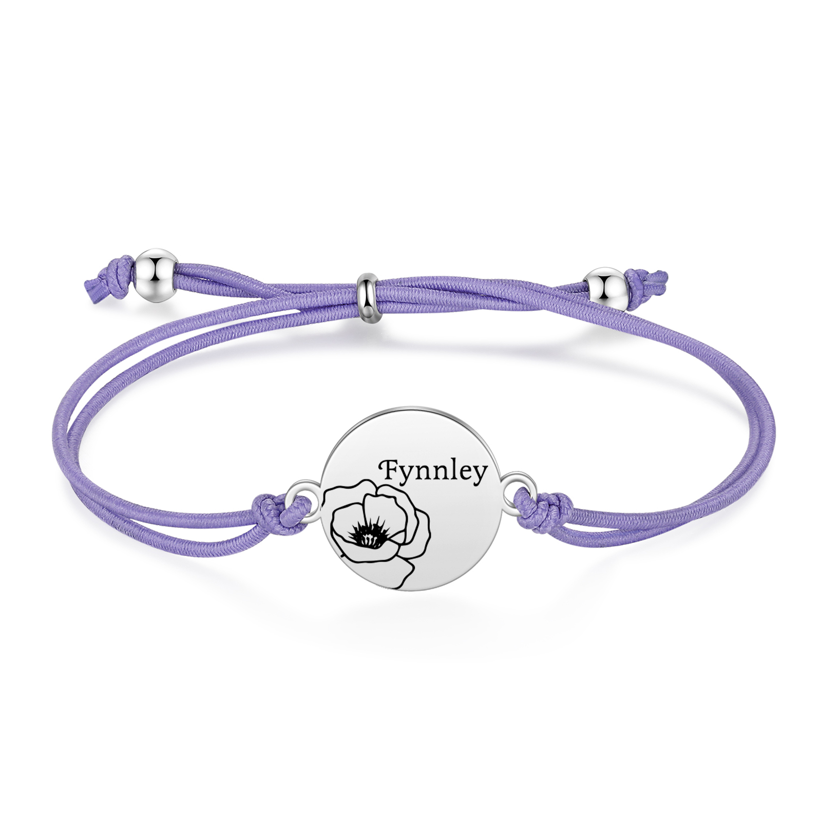 2-PCS Personalised Elastic Cord Bracelets, Customized With 2 Birth Flowers & 2 Names, Gift For Daughter