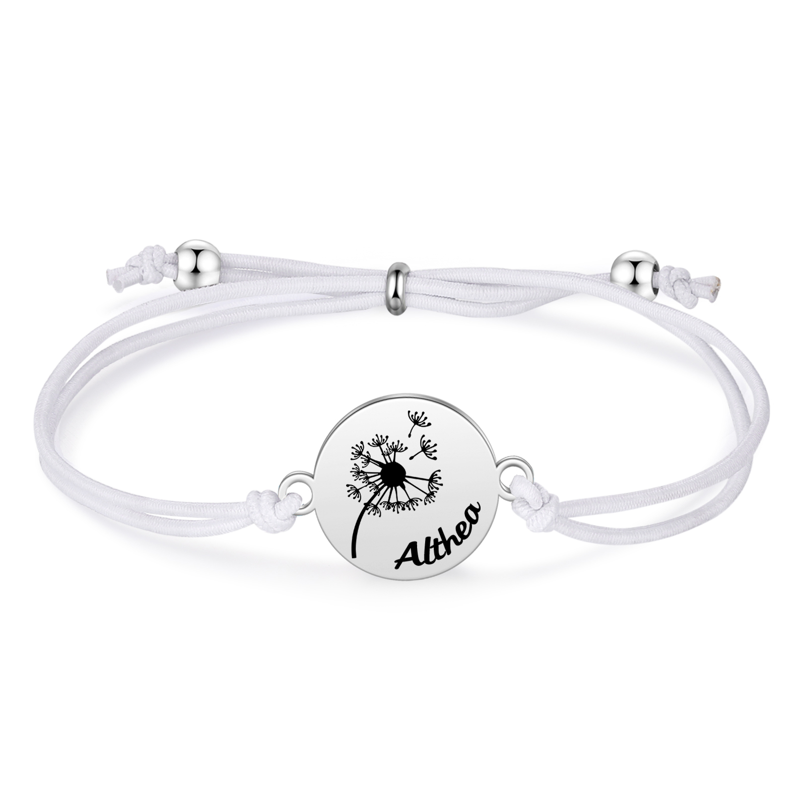 2-PCS Personalised Elastic Cord Bracelet with Dandelion Pattern, Customized with 2 Names, Gift for Daughter
