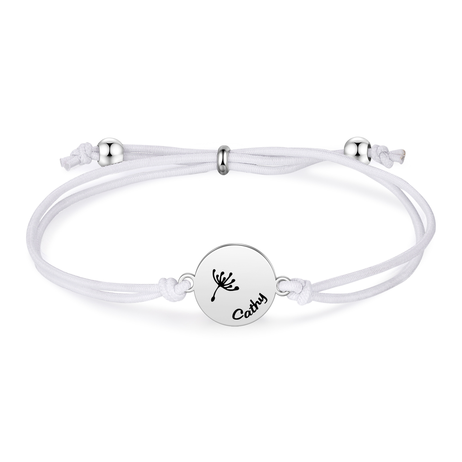 2-PCS Personalised Elastic Cord Bracelet with Dandelion Pattern, Customized with 2 Names, Gift for Daughter