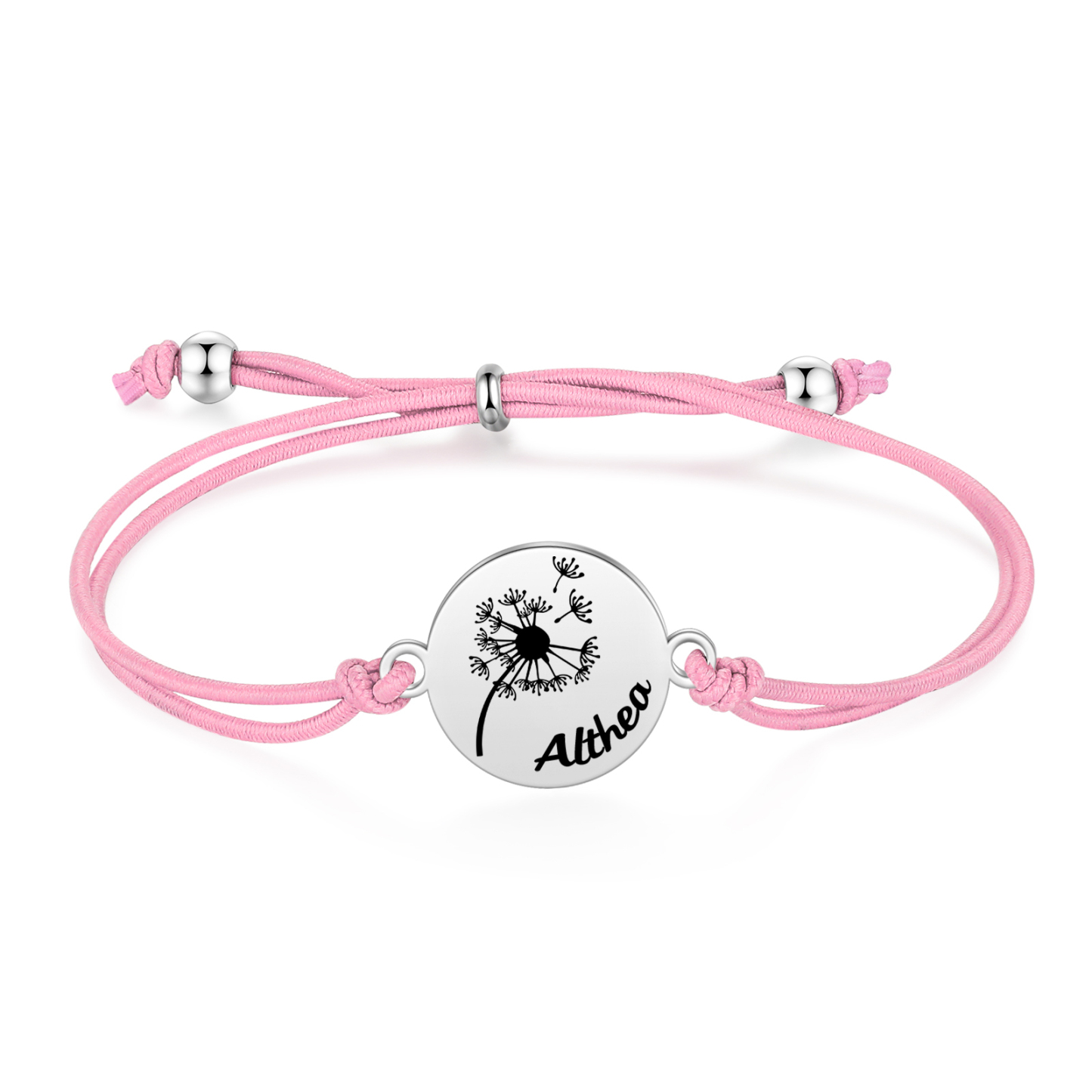 2-PCS Personalised Elastic Cord Bracelet with Dandelion Pattern, Customized with 2 Names, Gift for Daughter