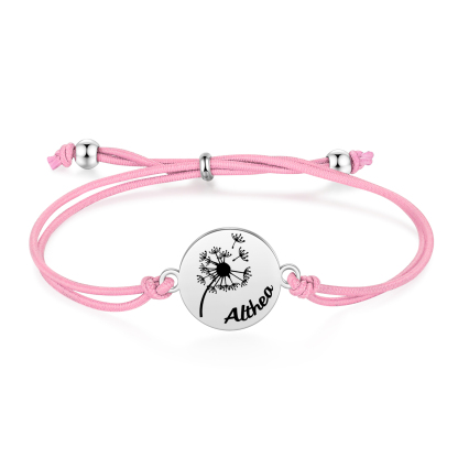 2-PCS Personalised Elastic Cord Bracelet with Dandelion Pattern, Customized with 2 Names, Gift for Daughter