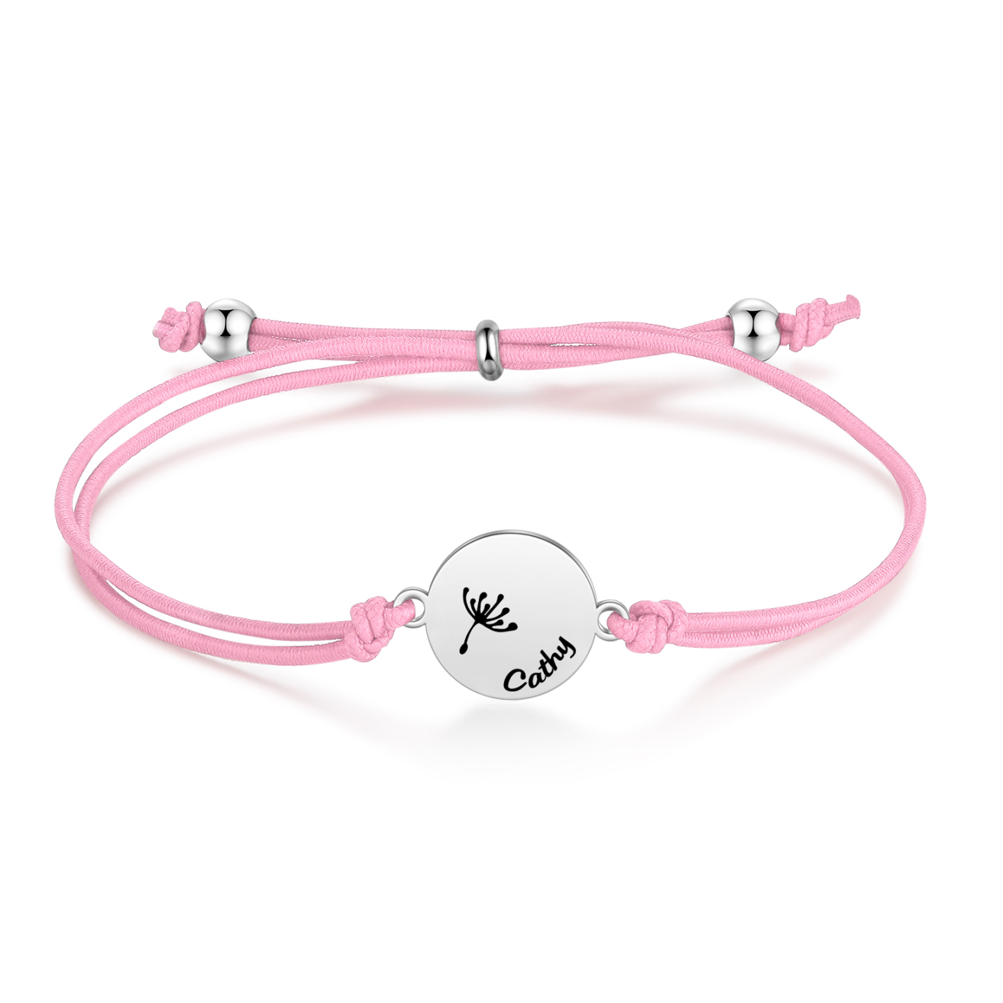 2-PCS Personalised Elastic Cord Bracelet with Dandelion Pattern, Customized with 2 Names, Gift for Daughter