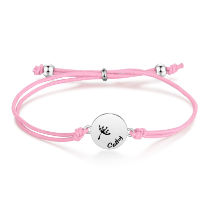2-PCS Personalised Elastic Cord Bracelet with Dandelion Pattern, Customized with 2 Names, Gift for Daughter