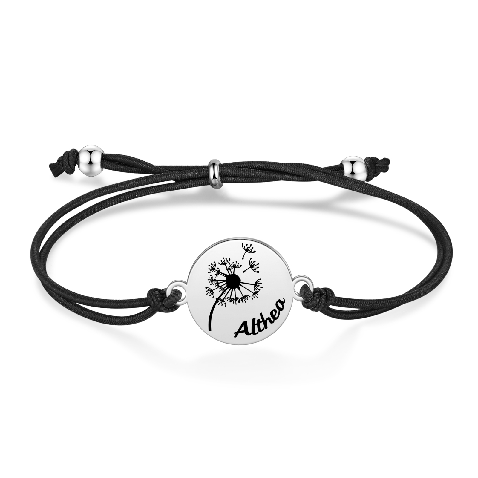 2-PCS Personalised Elastic Cord Bracelet with Dandelion Pattern, Customized with 2 Names, Gift for Daughter