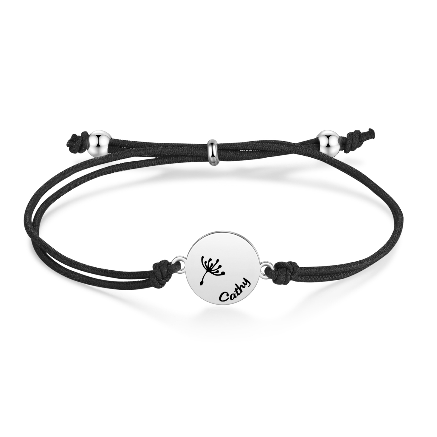 2-PCS Personalised Elastic Cord Bracelet with Dandelion Pattern, Customized with 2 Names, Gift for Daughter