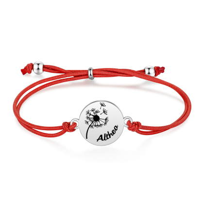 2-PCS Personalised Elastic Cord Bracelet with Dandelion Pattern, Customized with 2 Names, Gift for Daughter