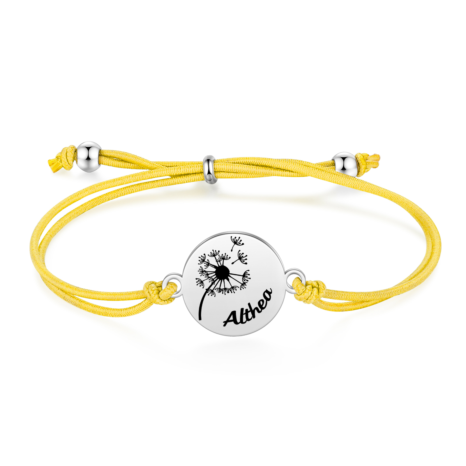2-PCS Personalised Elastic Cord Bracelet with Dandelion Pattern, Customized with 2 Names, Gift for Daughter