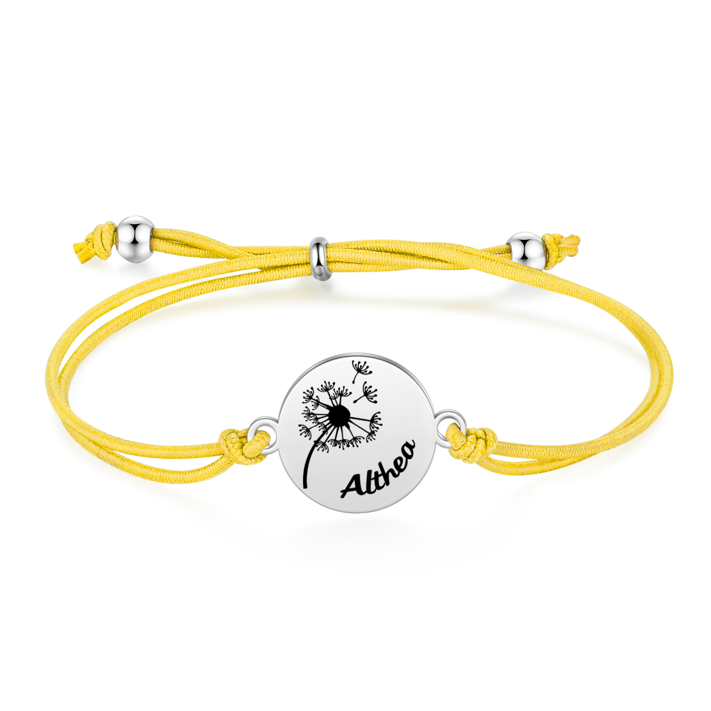 2-PCS Personalised Elastic Cord Bracelet with Dandelion Pattern, Customized with 2 Names, Gift for Daughter