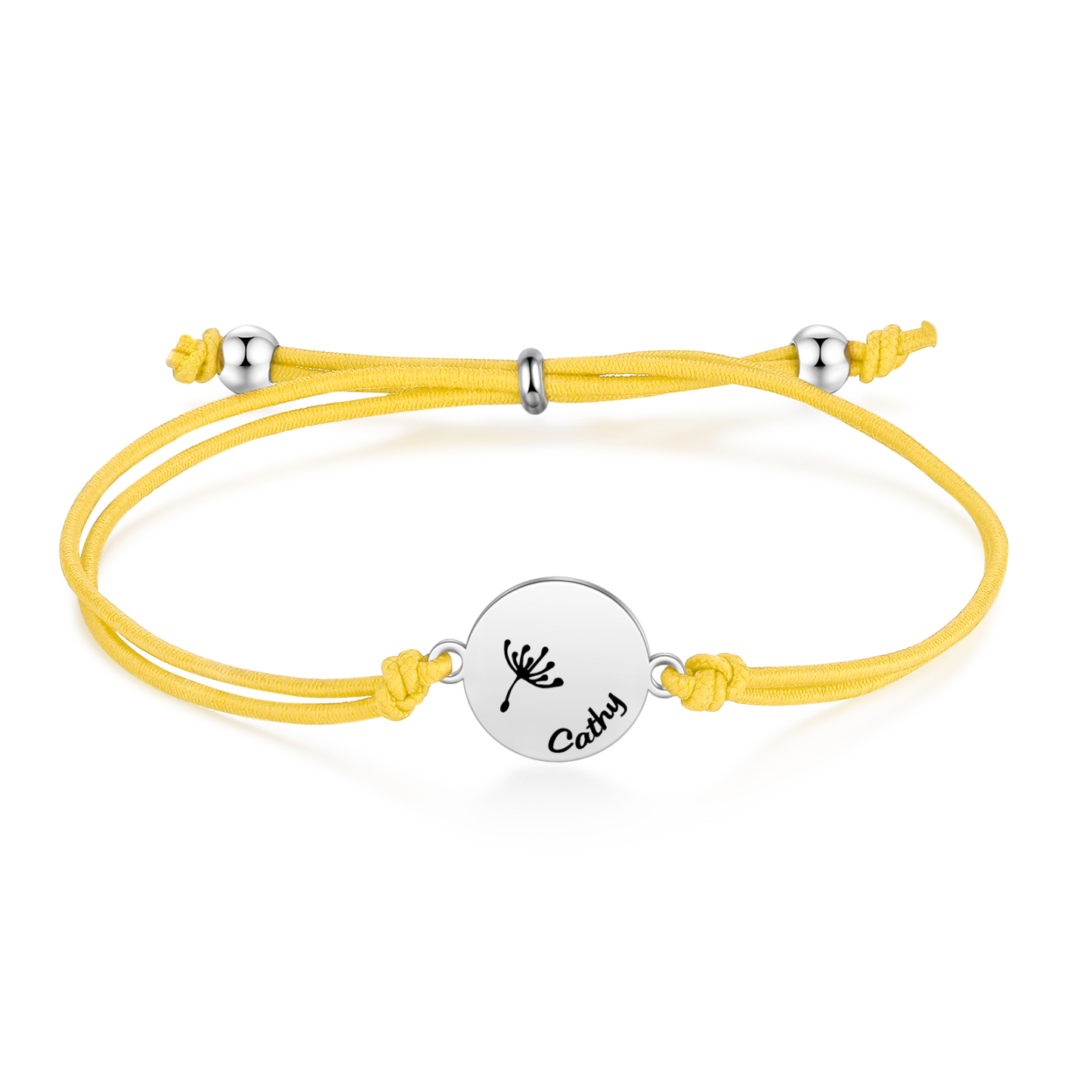 2-PCS Personalised Elastic Cord Bracelet with Dandelion Pattern, Customized with 2 Names, Gift for Daughter