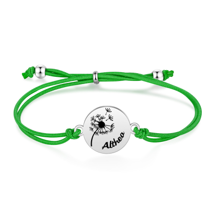 2-PCS Personalised Elastic Cord Bracelet with Dandelion Pattern, Customized with 2 Names, Gift for Daughter