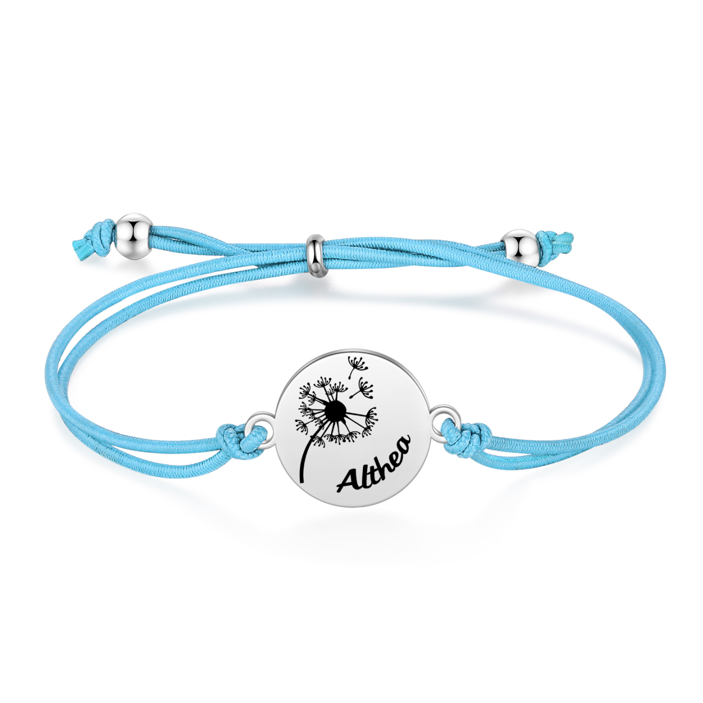 2-PCS Personalised Elastic Cord Bracelet with Dandelion Pattern, Customized with 2 Names, Gift for Daughter
