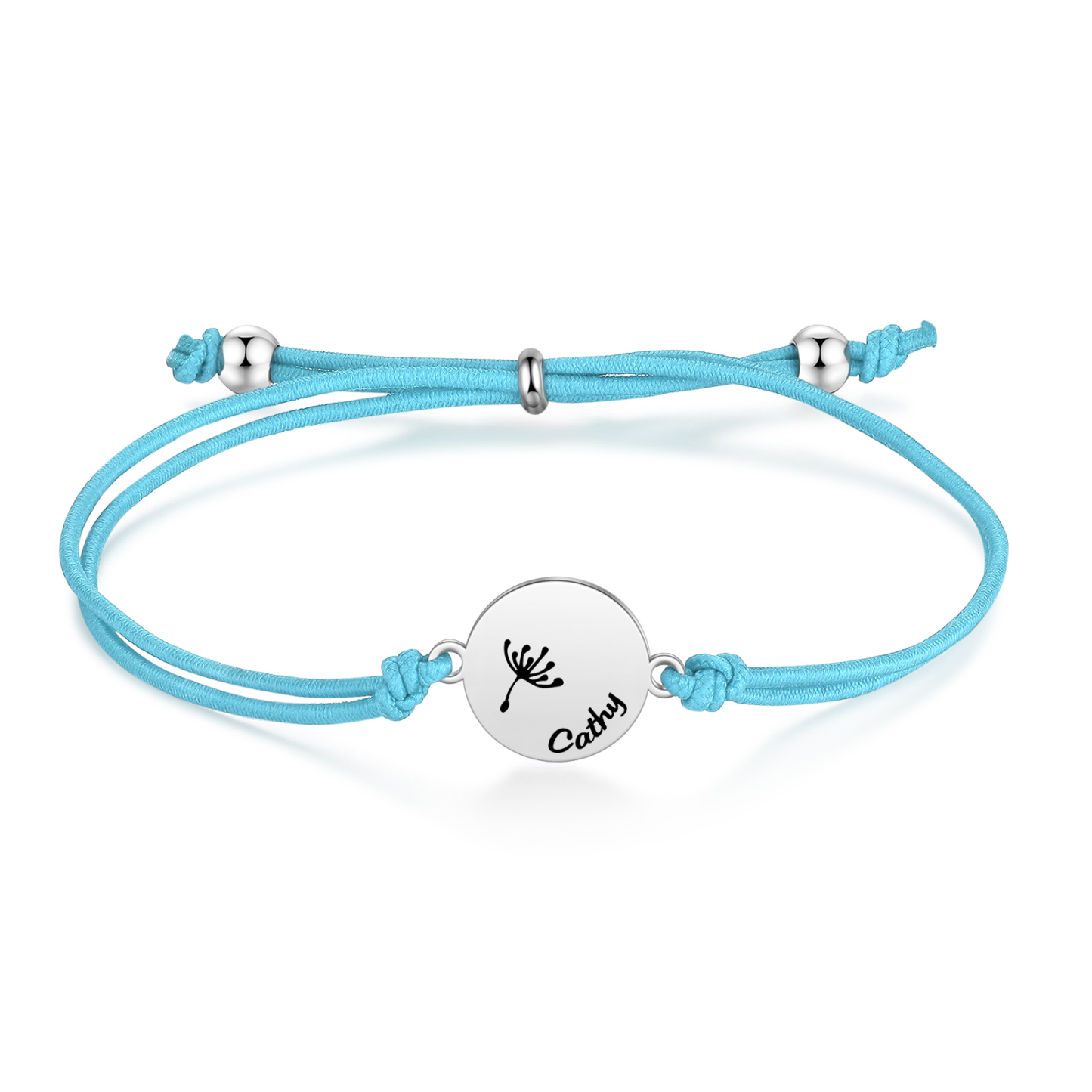 2-PCS Personalised Elastic Cord Bracelet with Dandelion Pattern, Customized with 2 Names, Gift for Daughter
