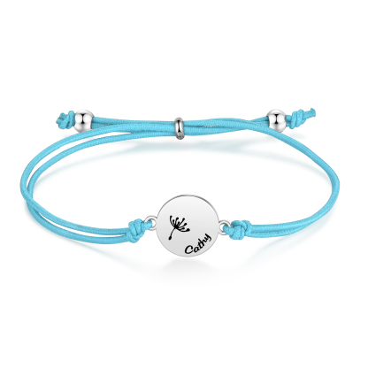 2-PCS Personalised Elastic Cord Bracelet with Dandelion Pattern, Customized with 2 Names, Gift for Daughter