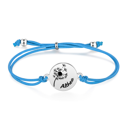 2-PCS Personalised Elastic Cord Bracelet with Dandelion Pattern, Customized with 2 Names, Gift for Daughter