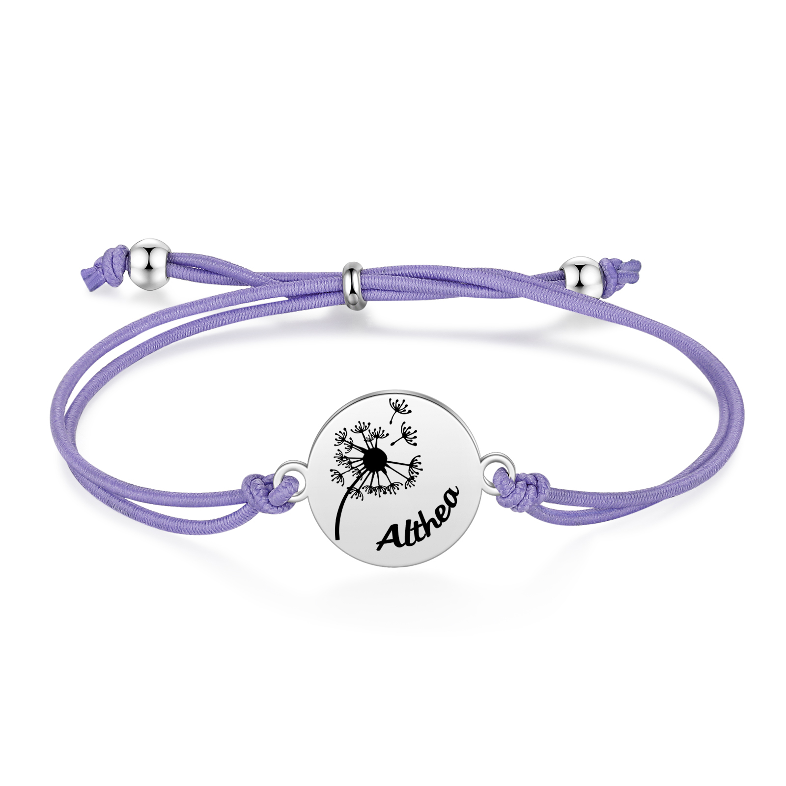 2-PCS Personalised Elastic Cord Bracelet with Dandelion Pattern, Customized with 2 Names, Gift for Daughter