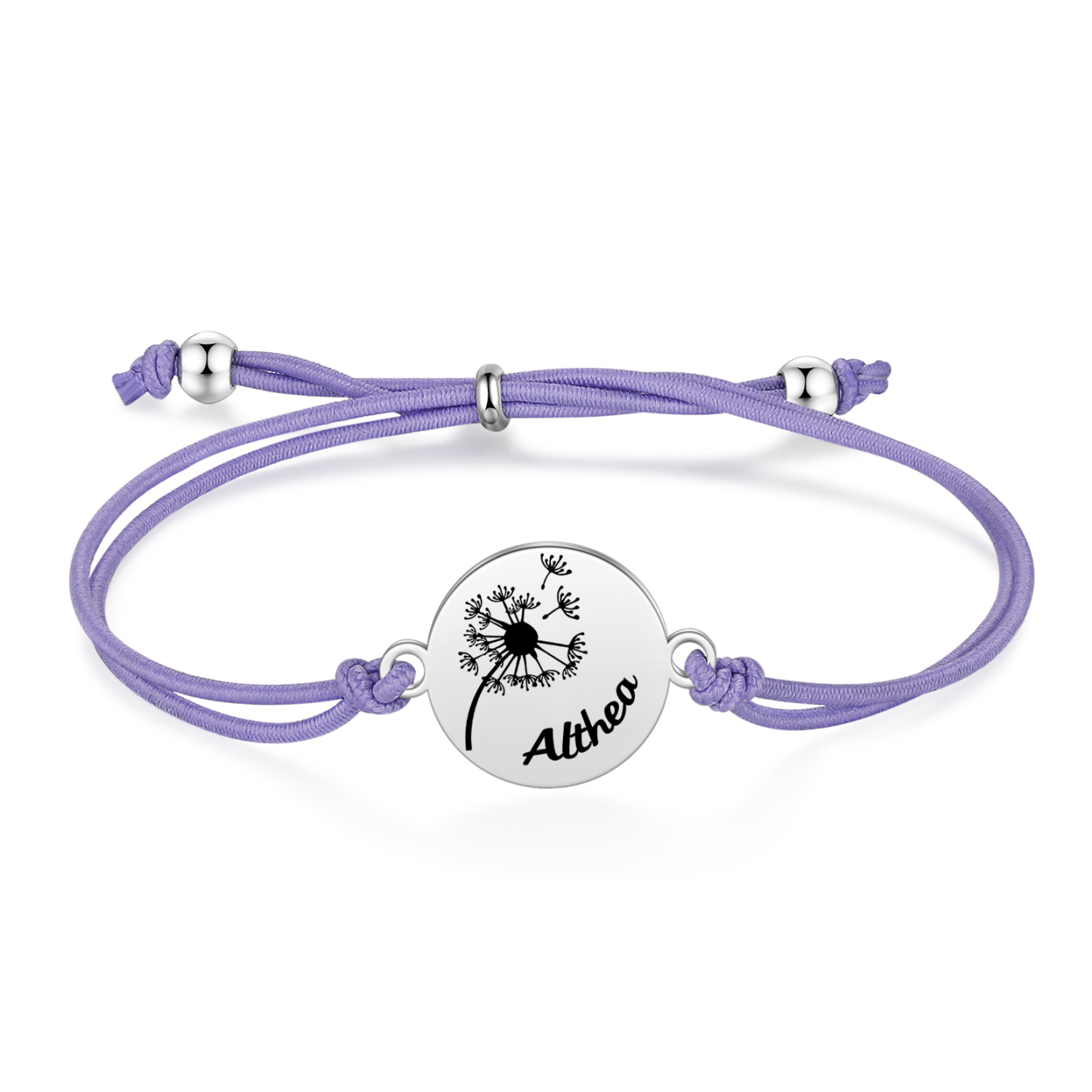2-PCS Personalised Elastic Cord Bracelet with Dandelion Pattern, Customized with 2 Names, Gift for Daughter