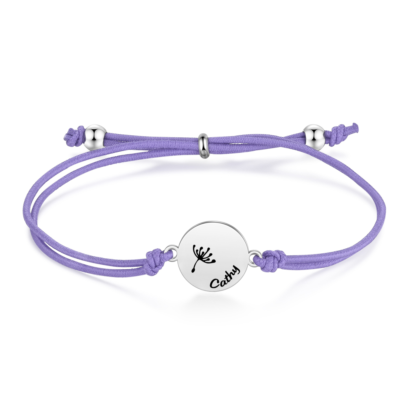 2-PCS Personalised Elastic Cord Bracelet with Dandelion Pattern, Customized with 2 Names, Gift for Daughter