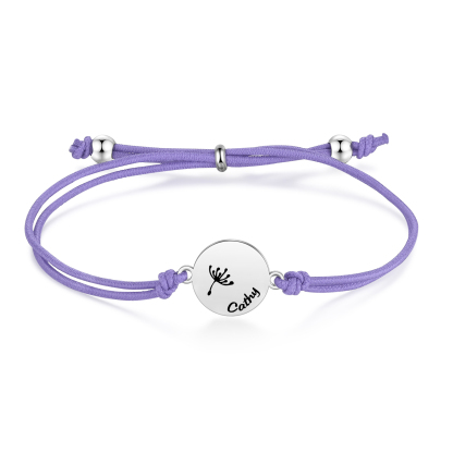 2-PCS Personalised Elastic Cord Bracelet with Dandelion Pattern, Customized with 2 Names, Gift for Daughter