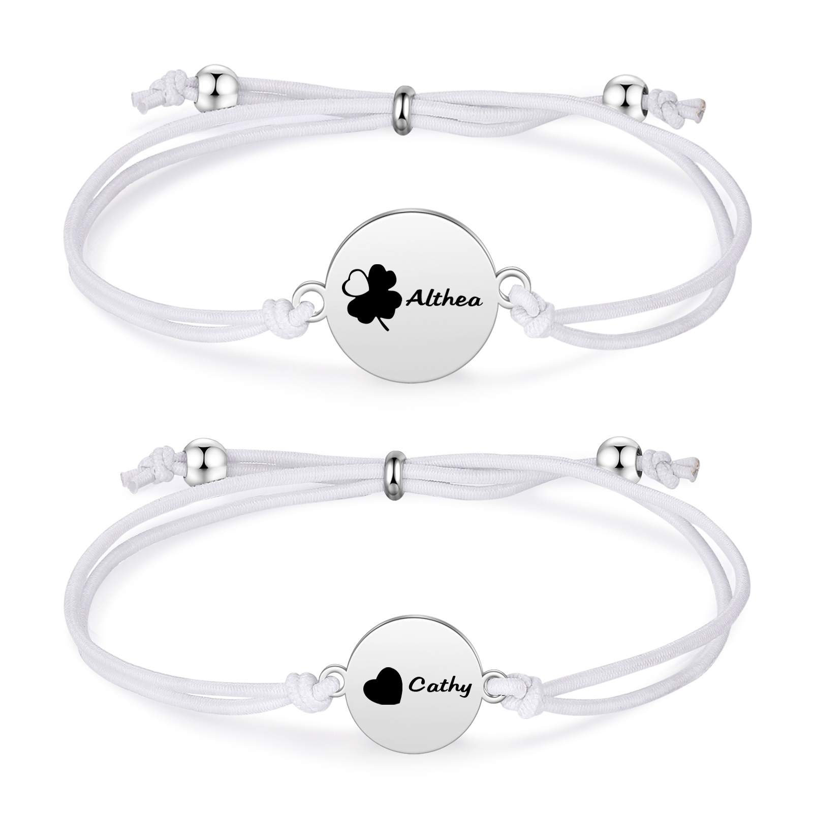 2-PCS Personalised Elastic Cord Bracelet with Love Pattern, Customized with 2 Names, Gift for Daughter