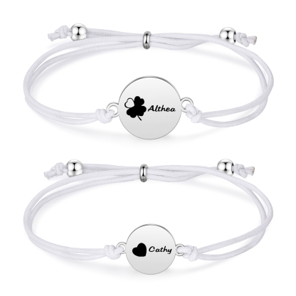 2-PCS Personalised Elastic Cord Bracelet with Love Pattern, Customized with 2 Names, Gift for Daughter