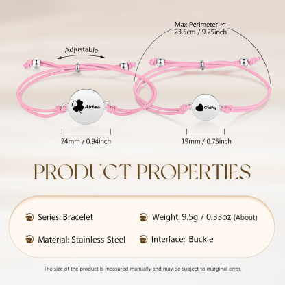 2-PCS Personalised Elastic Cord Bracelet with Love Pattern, Customized with 2 Names, Gift for Daughter