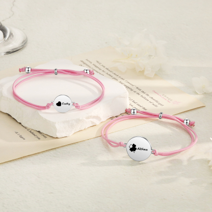 2-PCS Personalised Elastic Cord Bracelet with Love Pattern, Customized with 2 Names, Gift for Daughter
