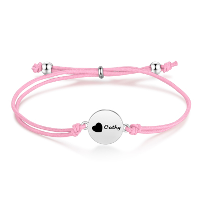 2-PCS Personalised Elastic Cord Bracelet with Love Pattern, Customized with 2 Names, Gift for Daughter