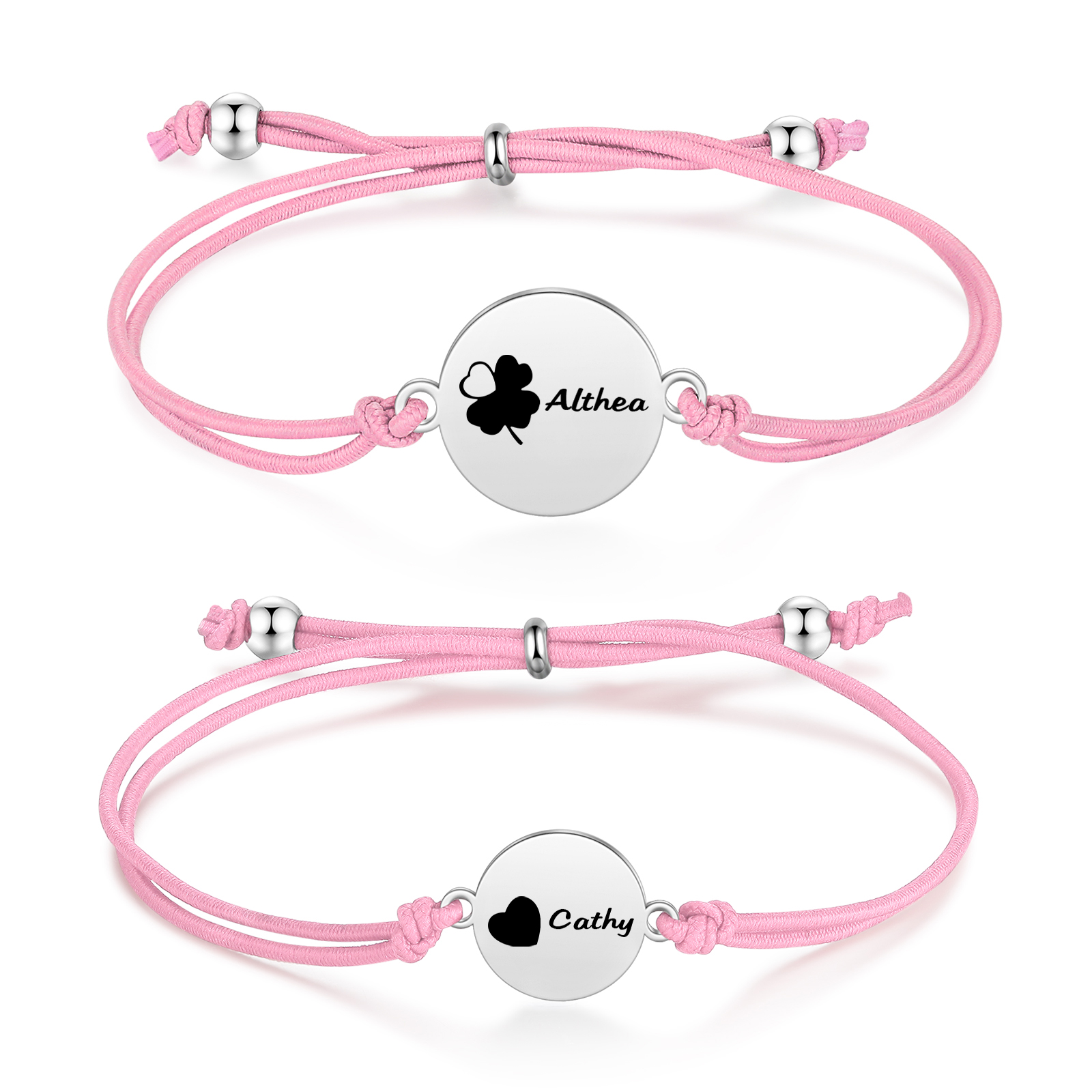 2-PCS Personalised Elastic Cord Bracelet with Love Pattern, Customized with 2 Names, Gift for Daughter