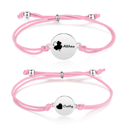 2-PCS Personalised Elastic Cord Bracelet with Love Pattern, Customized with 2 Names, Gift for Daughter
