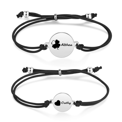 2-PCS Personalised Elastic Cord Bracelet with Love Pattern, Customized with 2 Names, Gift for Daughter