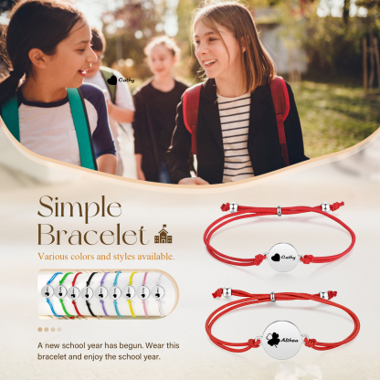 2-PCS Personalised Elastic Cord Bracelet with Love Pattern, Customized with 2 Names, Gift for Daughter
