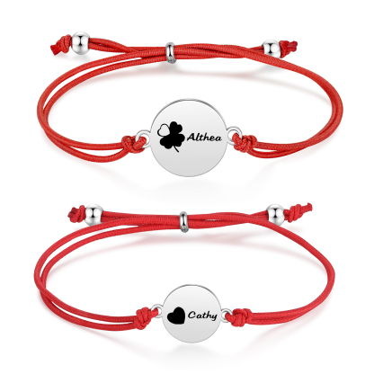 2-PCS Personalised Elastic Cord Bracelet with Love Pattern, Customized with 2 Names, Gift for Daughter