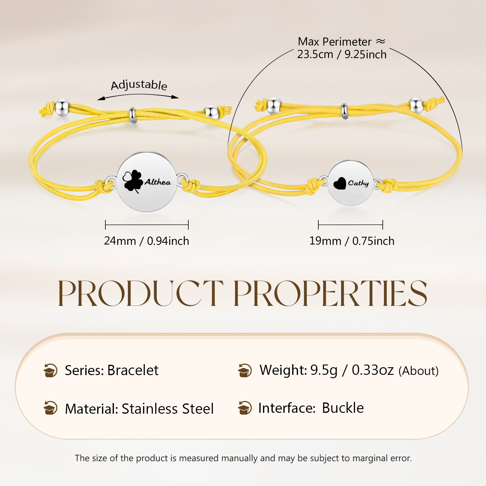 2-PCS Personalised Elastic Cord Bracelet with Love Pattern, Customized with 2 Names, Gift for Daughter