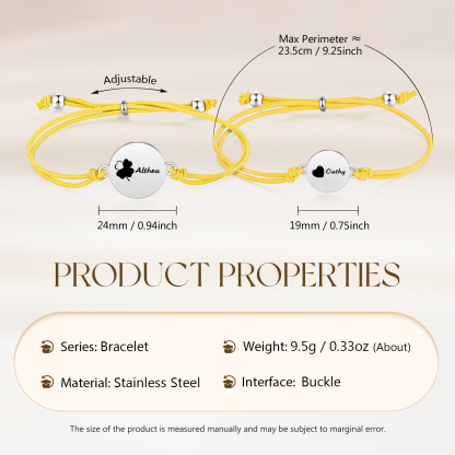 2-PCS Personalised Elastic Cord Bracelet with Love Pattern, Customized with 2 Names, Gift for Daughter
