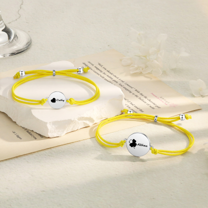 2-PCS Personalised Elastic Cord Bracelet with Love Pattern, Customized with 2 Names, Gift for Daughter