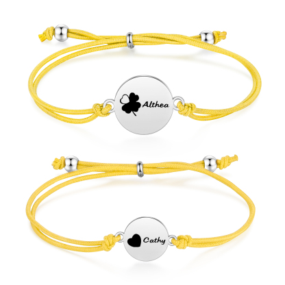2-PCS Personalised Elastic Cord Bracelet with Love Pattern, Customized with 2 Names, Gift for Daughter