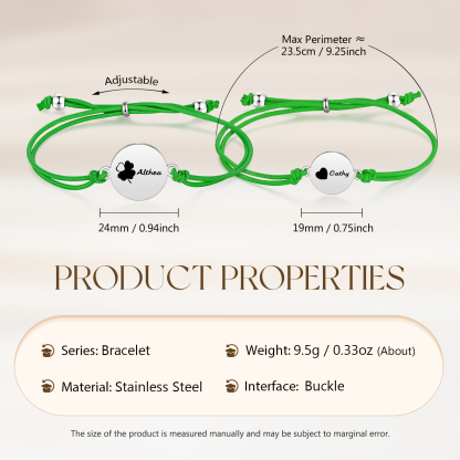 2-PCS Personalised Elastic Cord Bracelet with Love Pattern, Customized with 2 Names, Gift for Daughter