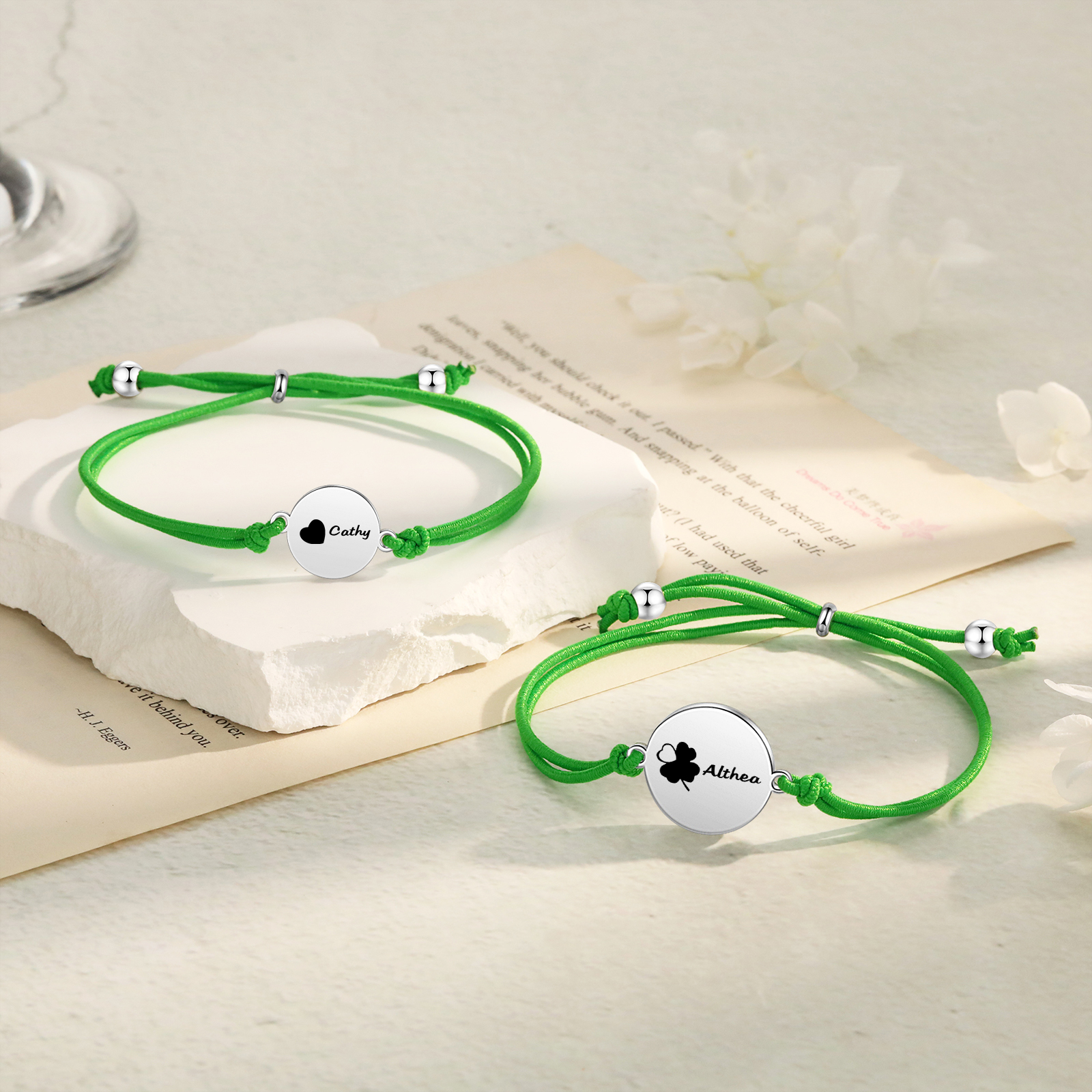 2-PCS Personalised Elastic Cord Bracelet with Love Pattern, Customized with 2 Names, Gift for Daughter