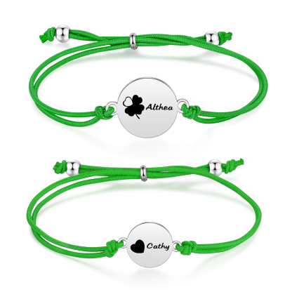 2-PCS Personalised Elastic Cord Bracelet with Love Pattern, Customized with 2 Names, Gift for Daughter