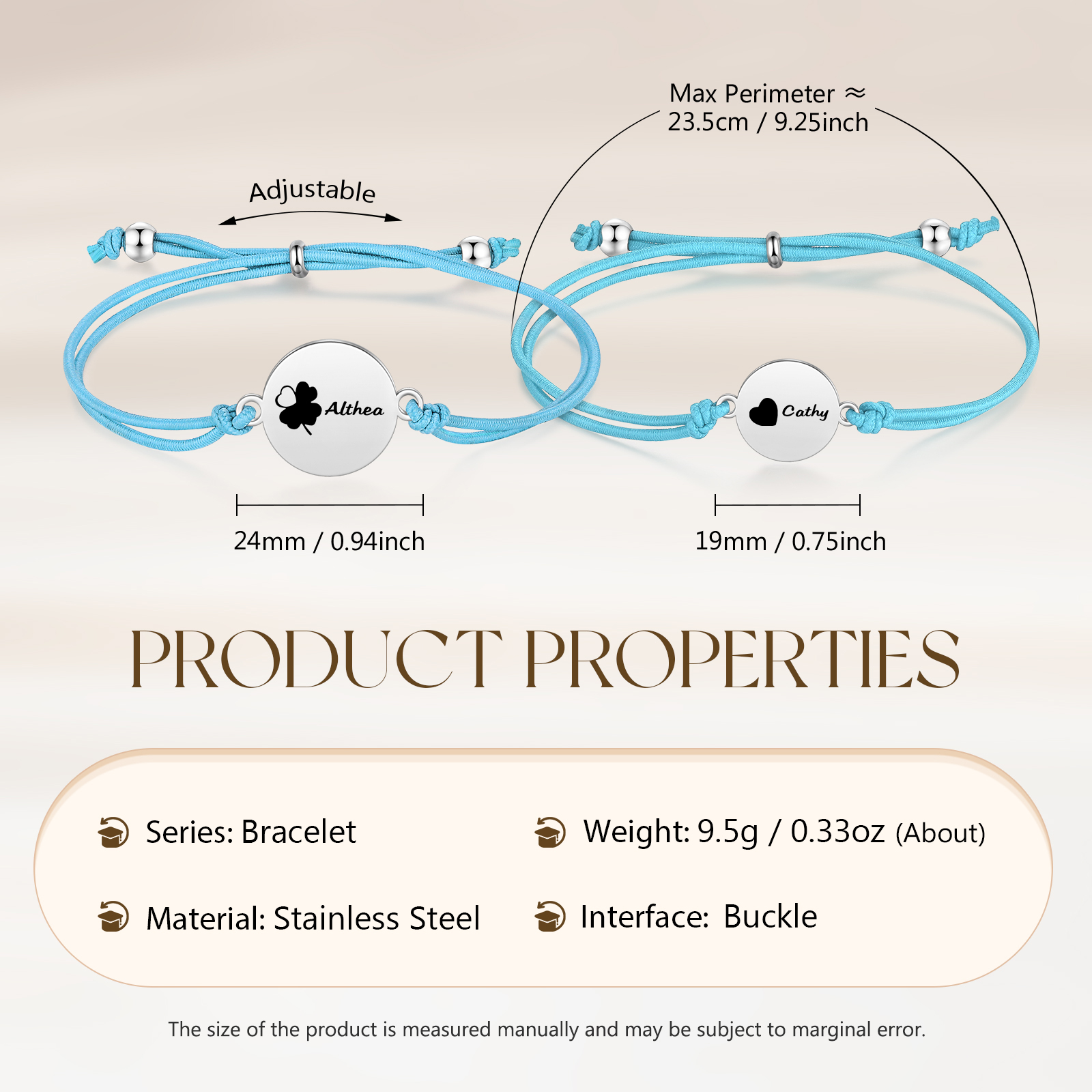 2-PCS Personalised Elastic Cord Bracelet with Love Pattern, Customized with 2 Names, Gift for Daughter