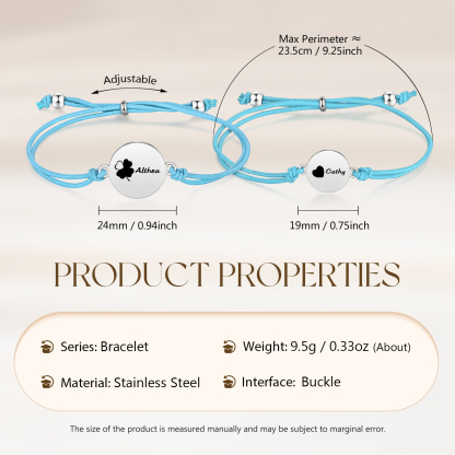 2-PCS Personalised Elastic Cord Bracelet with Love Pattern, Customized with 2 Names, Gift for Daughter