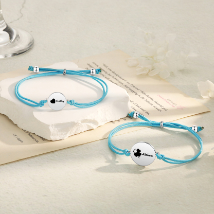 2-PCS Personalised Elastic Cord Bracelet with Love Pattern, Customized with 2 Names, Gift for Daughter