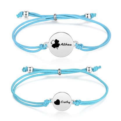 2-PCS Personalised Elastic Cord Bracelet with Love Pattern, Customized with 2 Names, Gift for Daughter