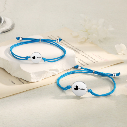 2-PCS Personalised Elastic Cord Bracelet with Love Pattern, Customized with 2 Names, Gift for Daughter