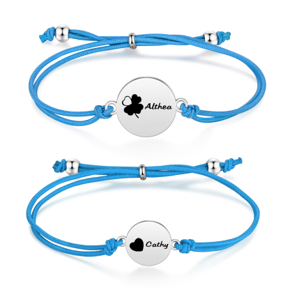 2-PCS Personalised Elastic Cord Bracelet with Love Pattern, Customized with 2 Names, Gift for Daughter