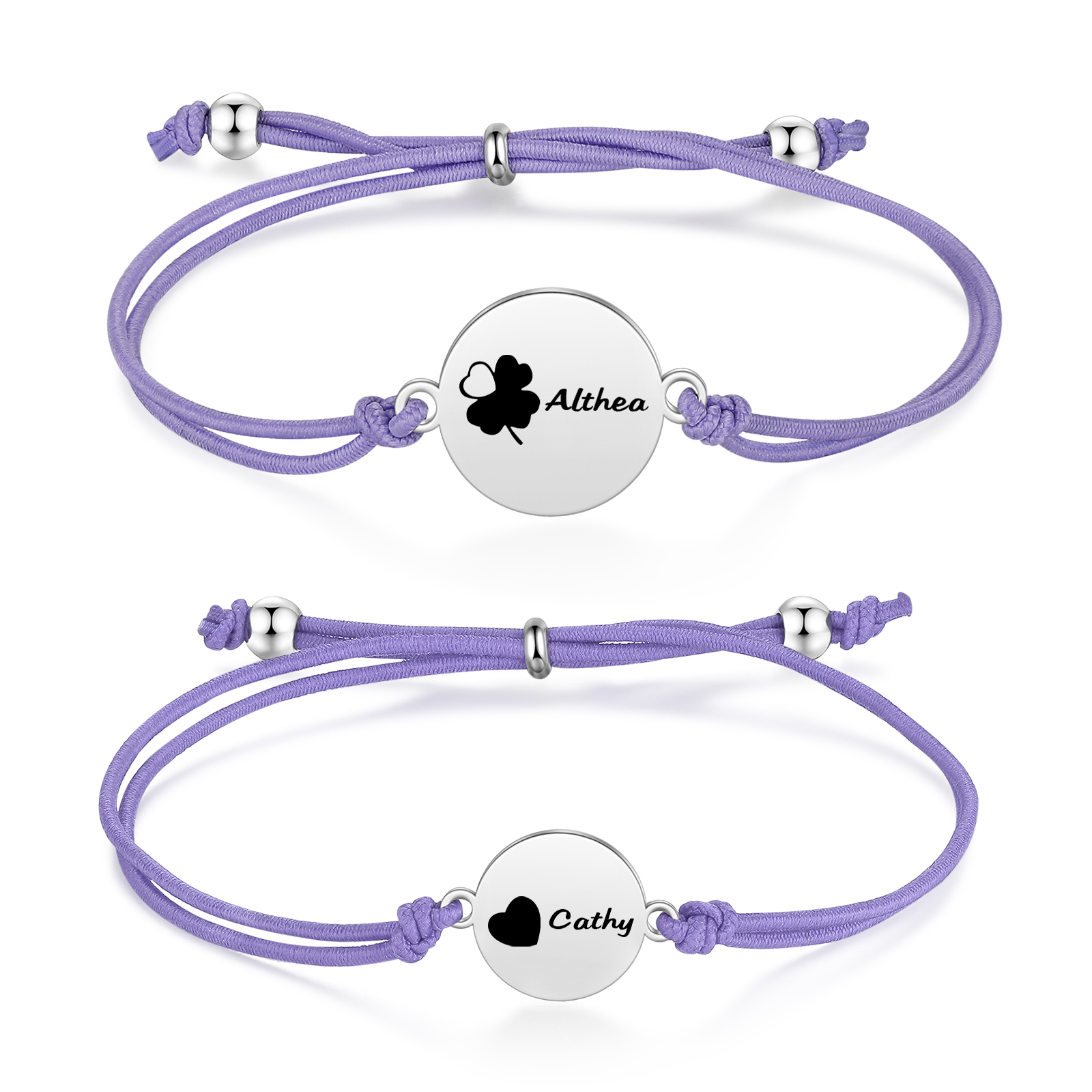 2-PCS Personalised Elastic Cord Bracelet with Love Pattern, Customized with 2 Names, Gift for Daughter