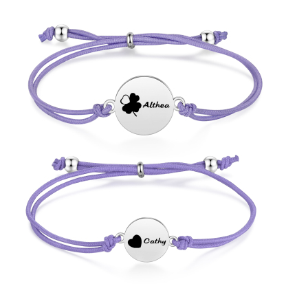 2-PCS Personalised Elastic Cord Bracelet with Love Pattern, Customized with 2 Names, Gift for Daughter