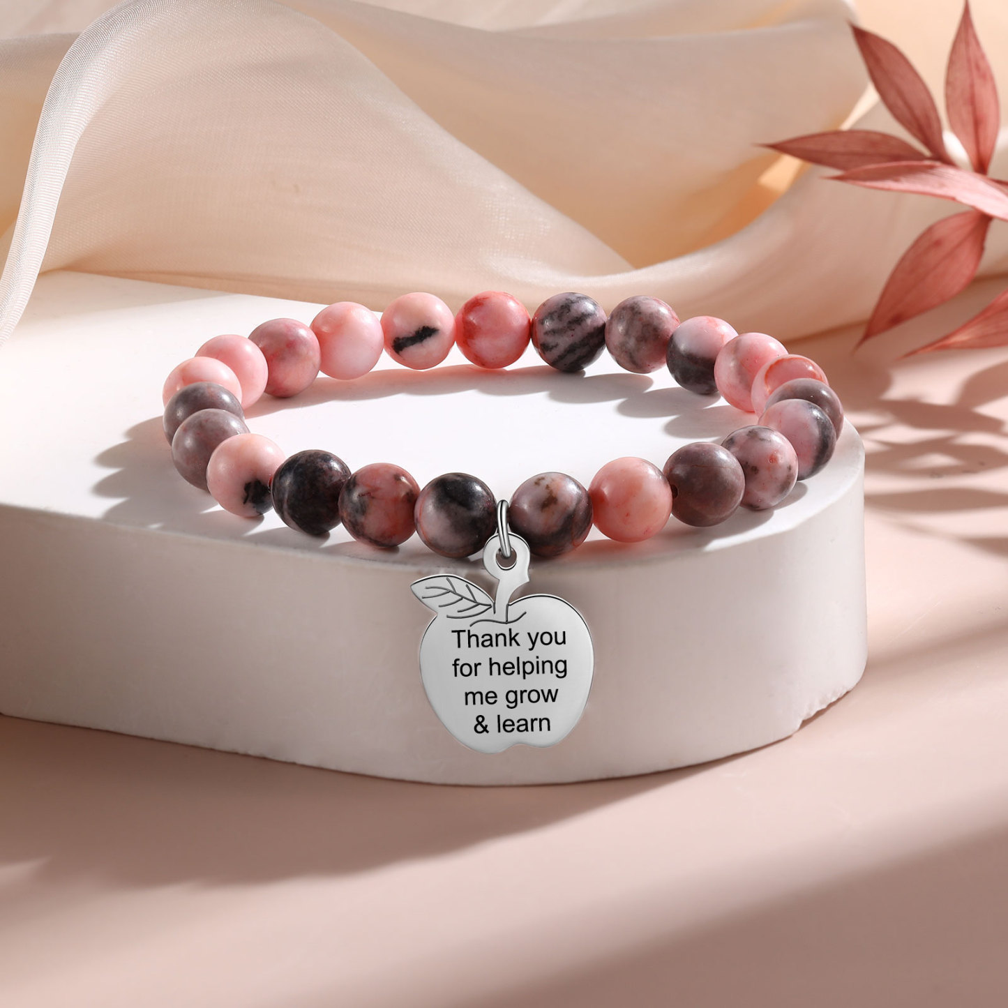 Personalized Text Stainless Steel & Stone Exquisite Bracelet, A Back-To-School Gift For Daughter/Son