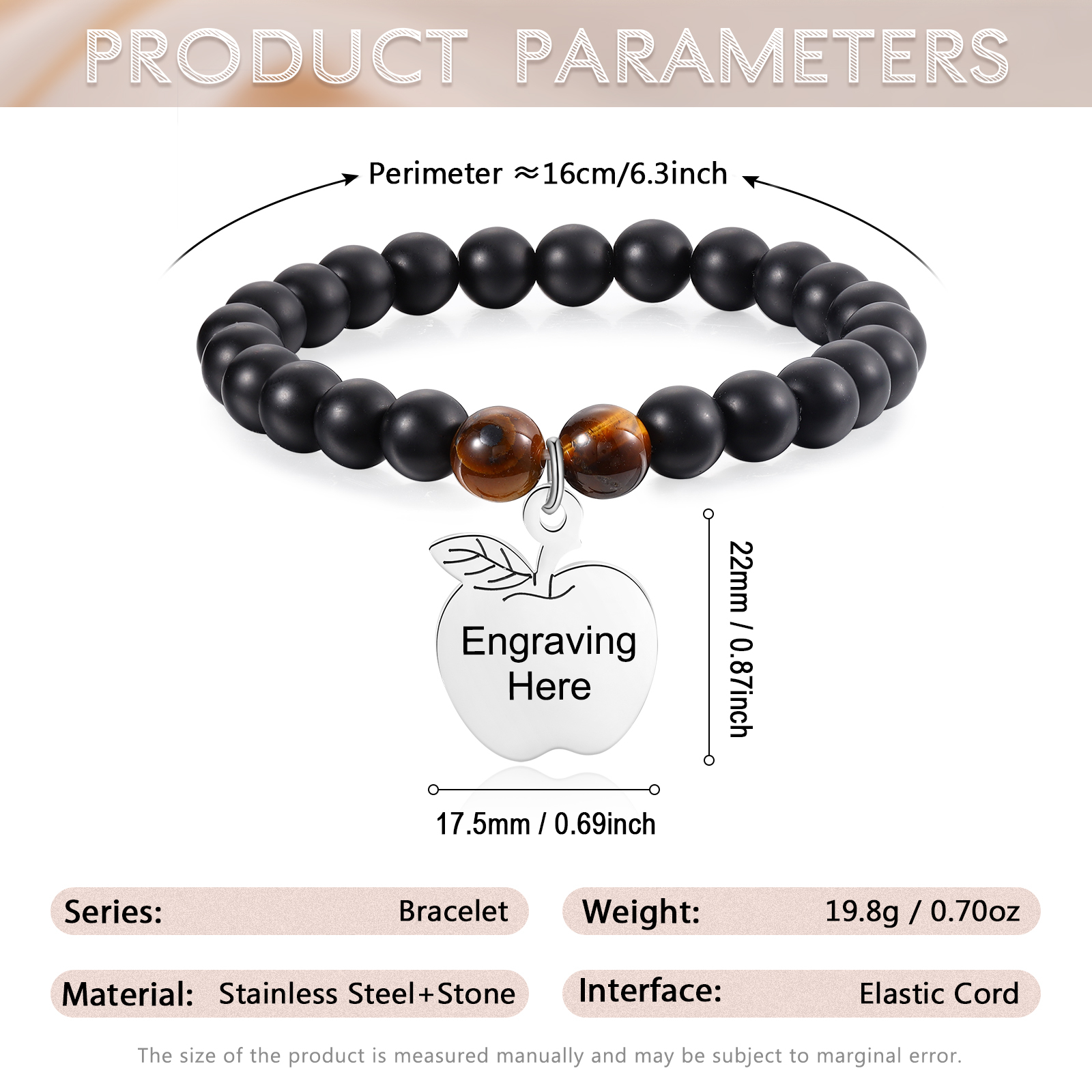 Personalized Text Stainless Steel & Stone Exquisite Bracelet, A Back-To-School Gift For Daughter/Son